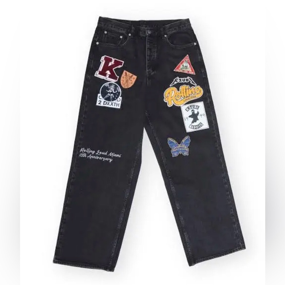 KSUBI | men’s  black patchwork jeans rolling loud size 40